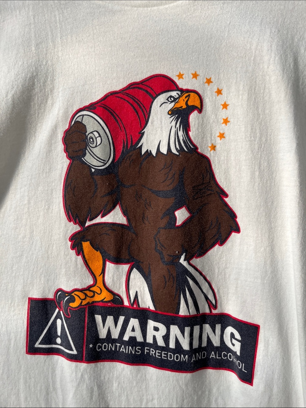 Grunt Style White Tee with Red, Brown, Yellow Eagle Graphic
